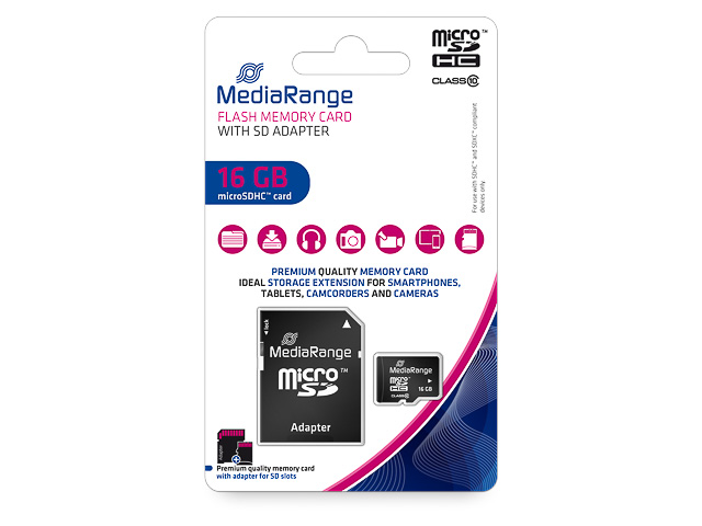 MEDIARANGE MICRO SDHC CARD 16GB MR958 class 10 with adapter 1