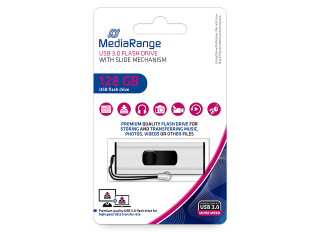 MEDIARANGE SUPERSPEED USB STICK 128GB MR918 80MB/s USB 3.0 white 1