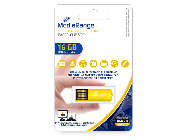 MEDIARANGE NANO FLASH DRIVE 16GB MR976 14MB/s USB 2.0 yellow 1