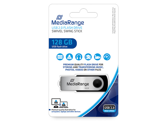 MEDIARANGE FLEXI FLASH DRIVE 128GB MR913 15MB/s USB 2.0 black-silver 1