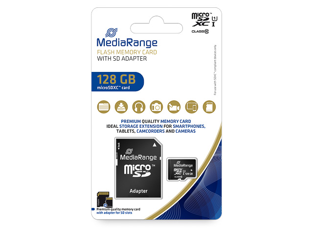 MEDIARANGE MICRO SDXC CARD 128GB MR945 class 10 with adapter UHS-1 1