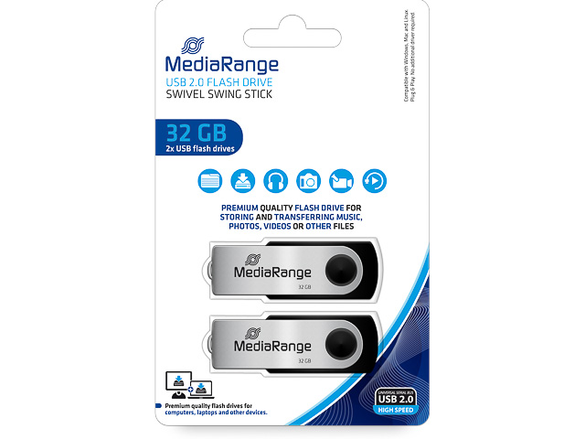 MEDIARANGE FLEXI USB STICK (2) 2x32GB MR911-2 15MB/s USB 2.0 black-silver 1
