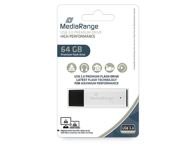 MEDIARANGE HIGH PERF USB STICK 64GB MR1901 USB 3.0 silber 1