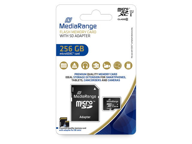 MEDIARANGE MICRO SDXC CARD 256GB MR946 class 10 with adapter UHS-I 1
