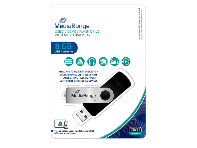 MEDIARANGE OTG USB STICK 8GB SILBER MR930-2 USB Mobil 2in1 1