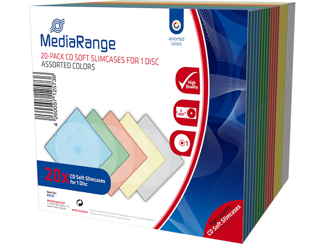 MEDIARANGE CD SLIM CASE 4DISK (20) BOX37 Leerhuellen farbig 5x4Disk 1