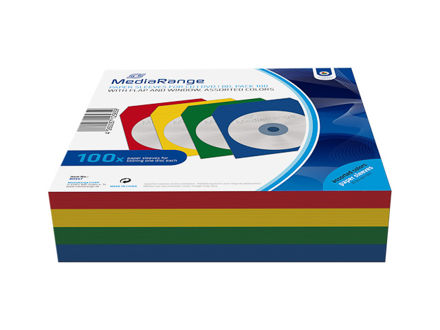 MEDIARANGE CD PAPER SLEEVES 1DISC (100) BOX67 empty cases coloured 1