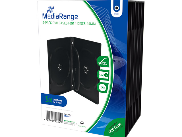 MEDIARANGE DVD CASE 4DISK (5) BOX35-4 empty cases black 1