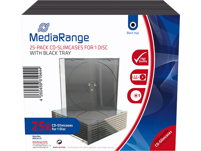 MEDIARANGE CD SLIM CASE 1DISC (25) R BOX32-25 empty cases black 1