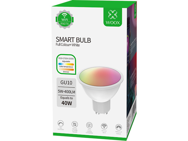 R9076 WOOX SMART LED GU10 5,5W 400lumen 2700-6500K RGB+CCT 1