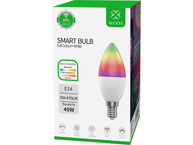 R9075 WOOX SMART LED BIRNE E14 5W 470lumen 2700-6500K RGB+CCT 1