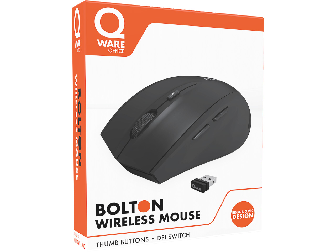 QWARE OFFICE BOLTON MOUSE BLACK QW PCM-130BL 5buttons USB wirelesss 1
