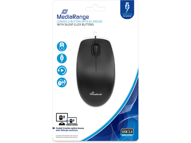 MEDIARANGE OPTICAL MOUSE WITH CABLE MROS212 silent click black/grey 1