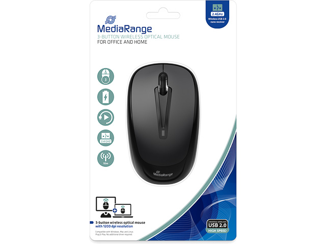 MEDIARANGE OPTICAL MOUSE WIRELESS MROS216 solid travel mouse black 1
