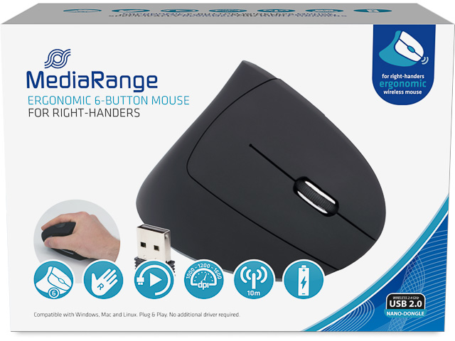 MROS232 MEDIARANGE mouse 6buttons ergonomic wireless right-handed black 1