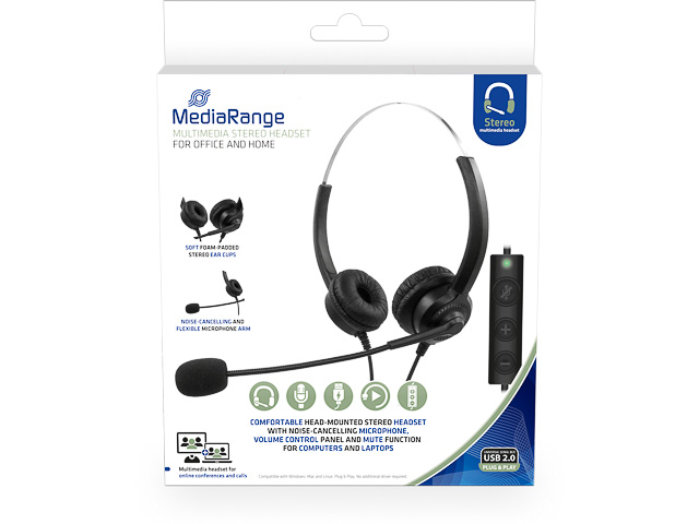 MEDIARANGE PC STEREO USB HEADSET MROS304 Kabel schwarz On-Ear 1