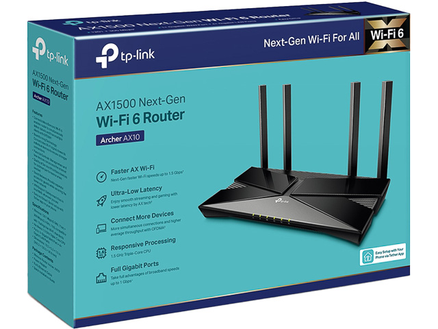 TP-LINK AX1500 WIRELESS ROUTER ARCHER AX10 WiFi6 300/1201Mbps 2.4/5GHz 1