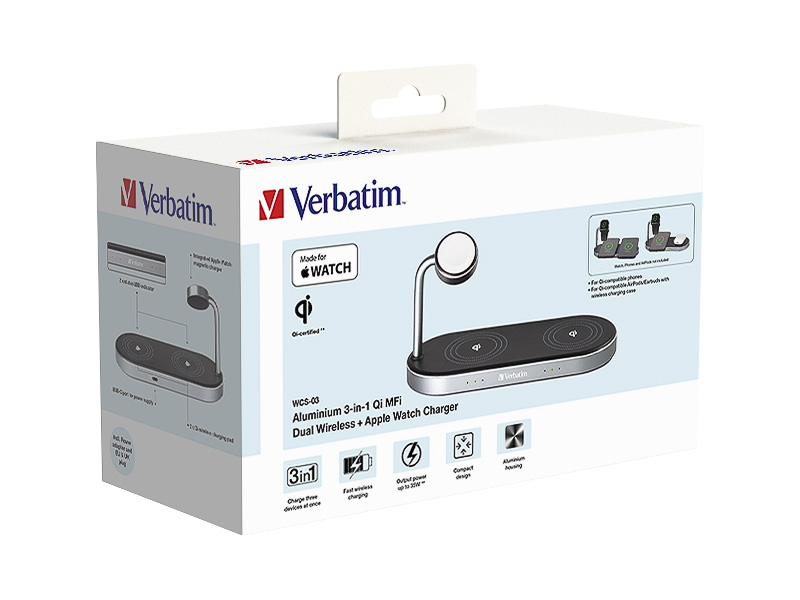 VERBATIM WCS-03 QI MFI 3in1 CHARGER 49557 wireless + Apple Watch charger 1
