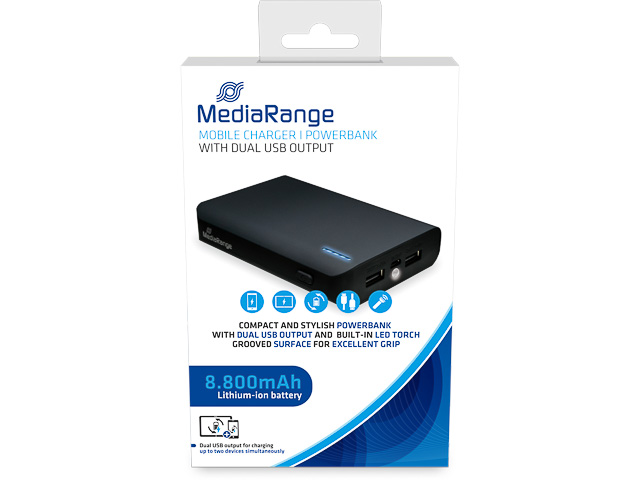 MEDIARANGE MOBILE POWERBANK BLACK MR752 8800mAh Micro-USB charging cable 1