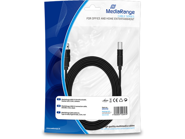 MEDIARANGE USB 2.0 CABLE A/B 5m MRCS102 black 1