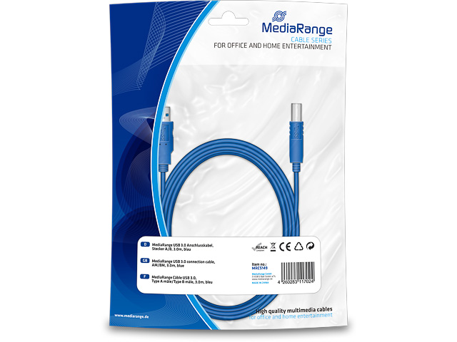 MEDIARANGE USB CABLE AM/BM 3m MRCS149 USB 3.0 blue 1