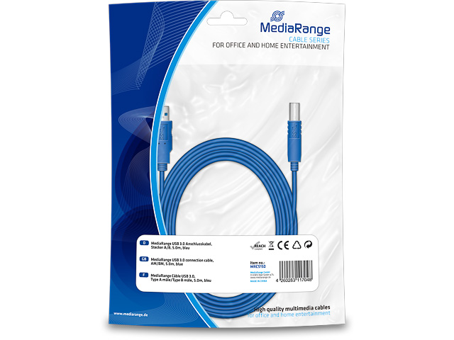 MEDIARANGE USB KABEL AM/BM 5m MRCS150 USB 3.0 blau 1