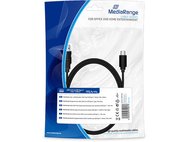 MEDIARANGE CHARGE AND DATA CABLE 1,8m MRCS182 USB 3.0 typ C black 1