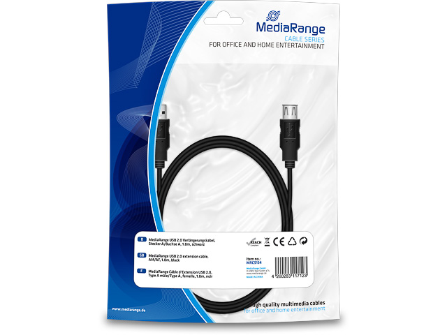 MEDIARANGE USB 2.0 EXTENTION CABLE MRCS154 plug A on socket A 1,8m 1