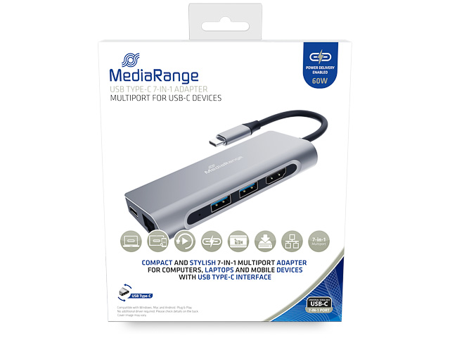 MEDIARANGE USB-C 7IN1 MULTIPORT ADAPTER MRCS510 sillver 1