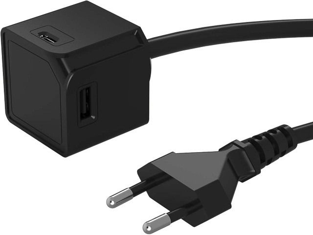 POWERCUBE SOCKET USB BLACK extended 1,5m cable 2x USB-C 2x USB-A 1