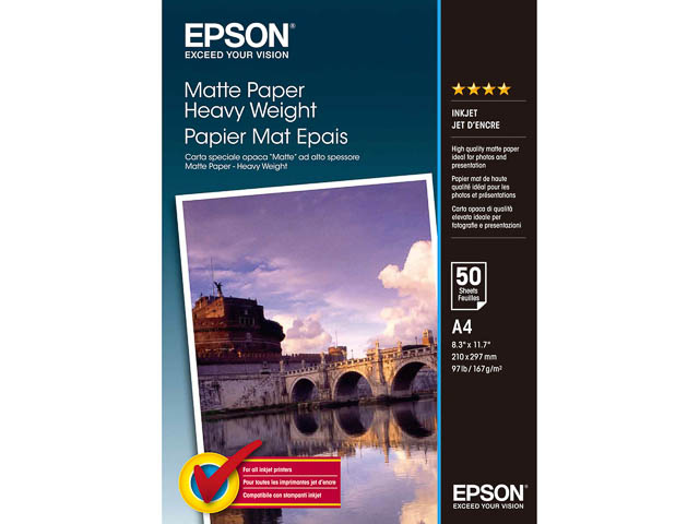C13S041256 EPSON Papier A4 (210x297mm) 50vel wit 167gr mat zwaar 1