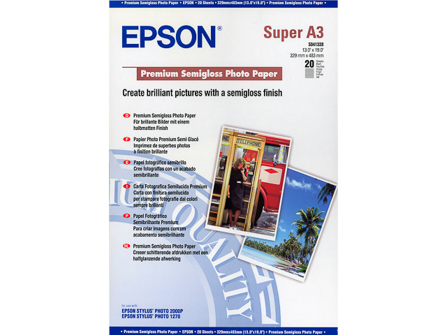 C13S041328 EPSON Premium Fotopapier A3+ (330x483mm) 20vel wit 251gr 1