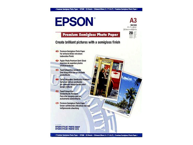 C13S041334 EPSON Premium Fotopapier A3 (297x420mm) 20vel wit 251gr zijdemat 1