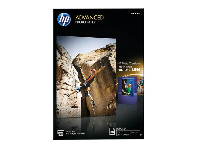 Q8697A HP Advanced Fotopapier A3 (297x420mm) 20vel wit 250gr Hoogglans 1
