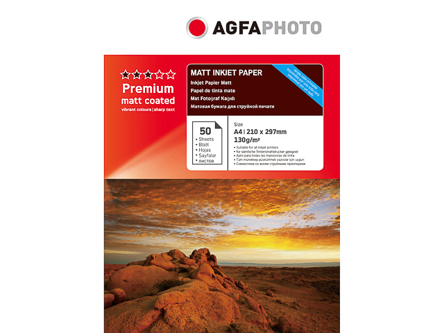 AgfaPhoto AP13050A4M Carta a getto d'inchiostro A4 50 Lati 130gr opaco Imballaggio di cartone 