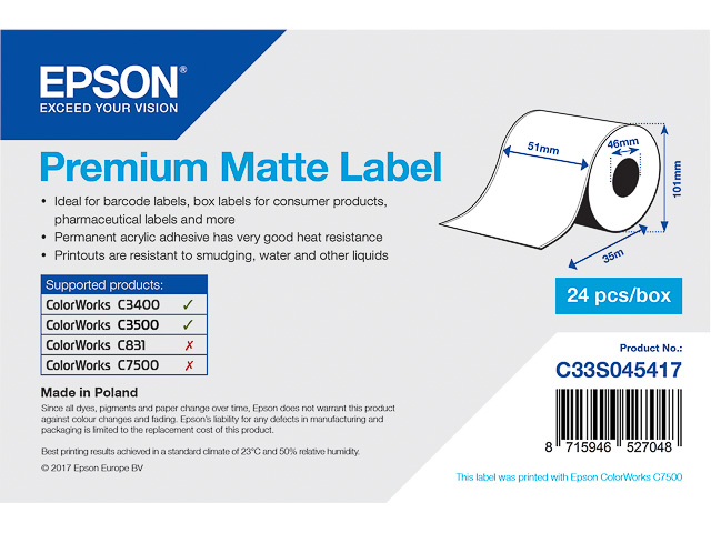 C33S045417 EPSON Etiketrol 51mm 35meter wit premium mat 1