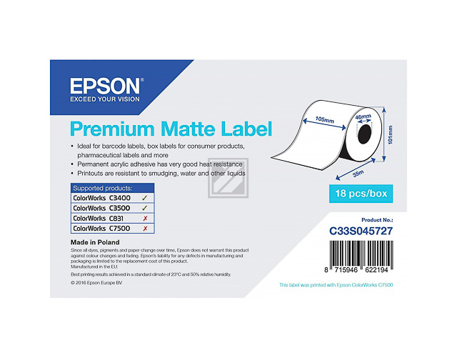 C33S045727 EPSON label roll 105mm 35 metre white matt 1