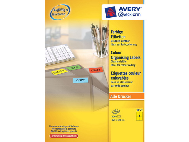 3459 AVERY ILK étiquettes A5 (148x210mm) 105x148mm 400pièce jaune 100Blatt 1