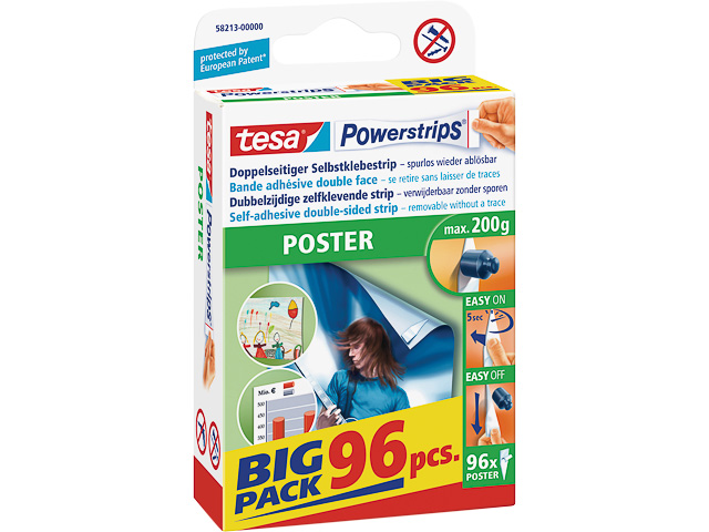 TESA POWERSTRIPS POSTER PACK OF 96 58213-00000-03 up to 200gr 1