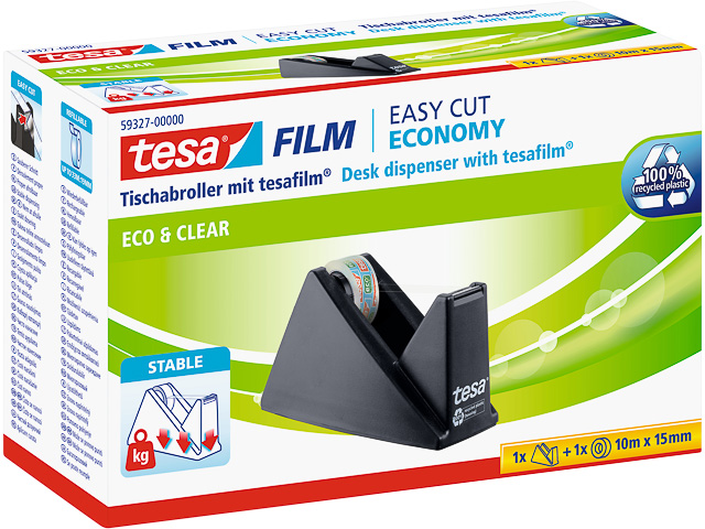 59327-00000-01 TESA Easy Cut tafeldispenser zwart 15mm 10meter 1