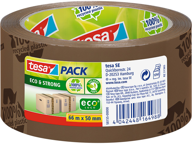 58155-00000-00 TESA Ecologo packing tape brown 50mm 66metre PVC strong 1