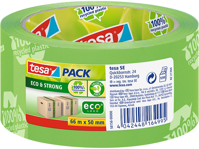 58156-00000-00 TESA Ecologo packing tape green 50mm 66metre PVC strong 1