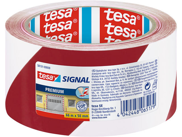 58131-00000-00 TESA Signal Premium markeringstape wit-rood 60mm 66meter 1