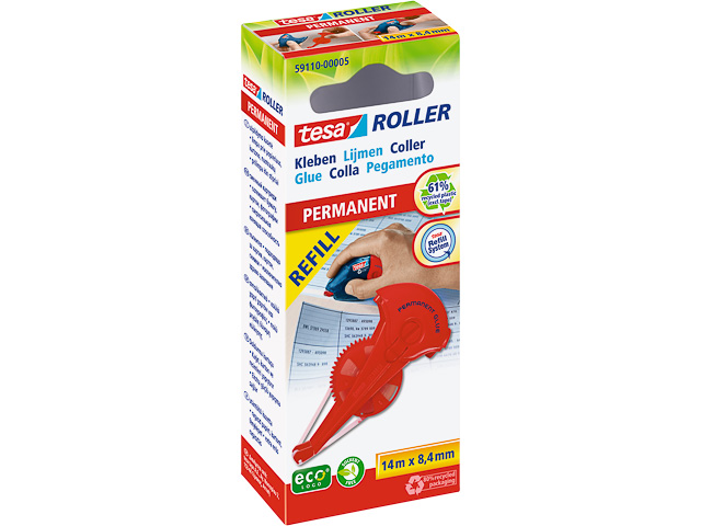 59110-00005-06 TESA Ecologo glue roller 8,4mm 14metre permanent 1
