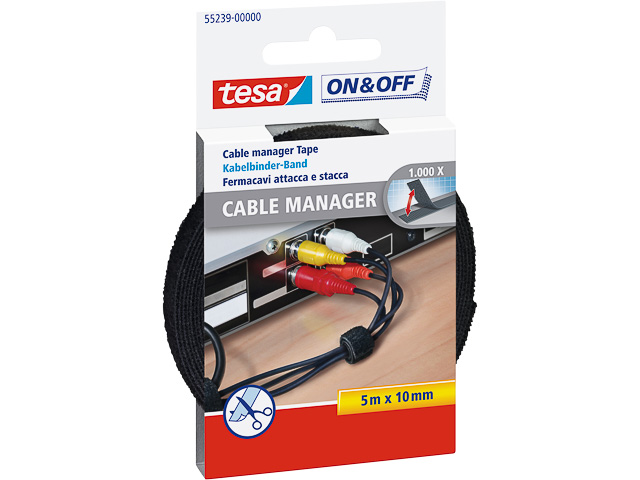 55239-00000-01 TESA On+Off Kabelbinder Klettband schwarz 10mm 5Meter universal 1
