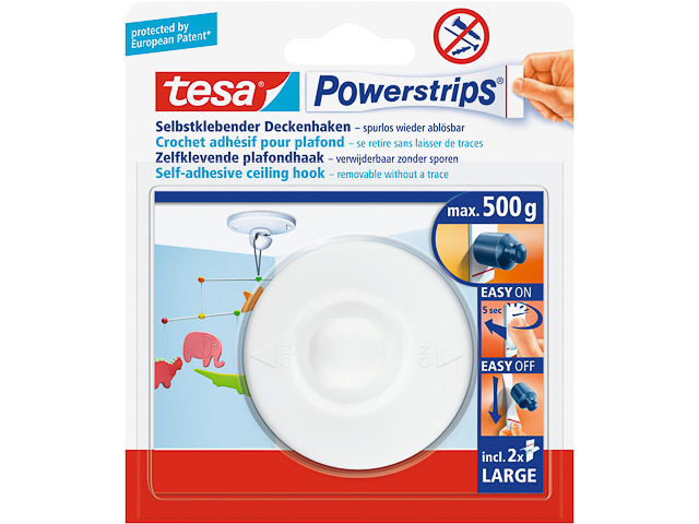 TESA POWERSTRIPS CEILING HOOK WHITE 58029-00020-04 up to 500gr large 1