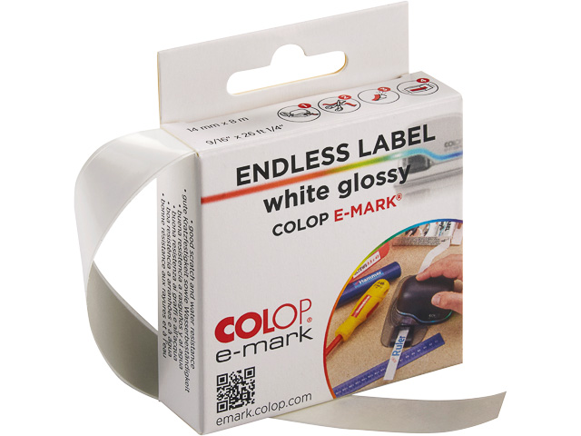 COLOP E-MARK ENDLESS LABEL 155361 8m 14mm white glossy 1