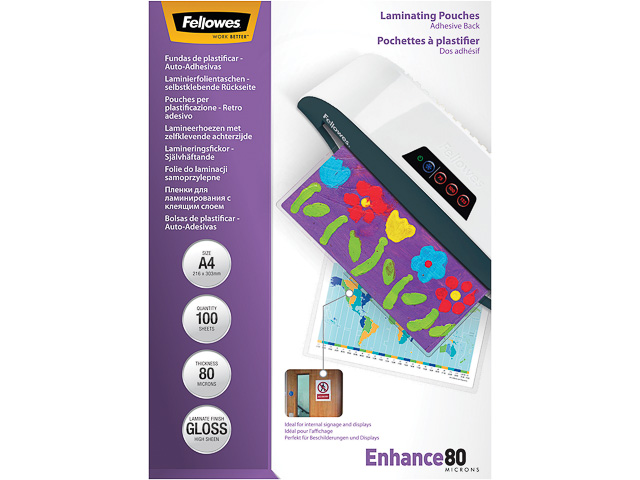 FELLOWES LAMINATING POUCHES A4 5302202 100sheets 80mic 1