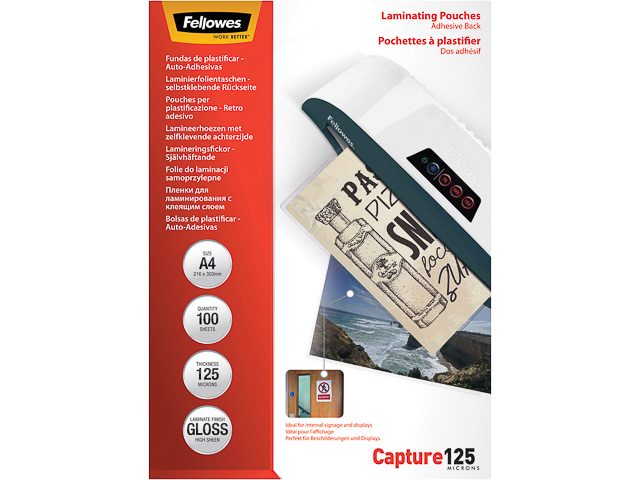 FELLOWES LAMINATING POUCHES A4 ADHESIVE 5328901 100sheets 128mic 1