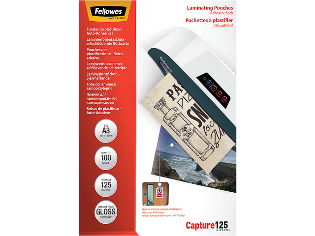 FELLOWES LAMINATING POUCHES A3 ADHESIVE 5329001 100sheets 128mic 1